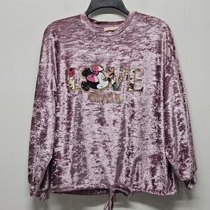Disneyland Paris Minnie Mouse Sweatshirt Womens Size Small Purple Velvet Boxy